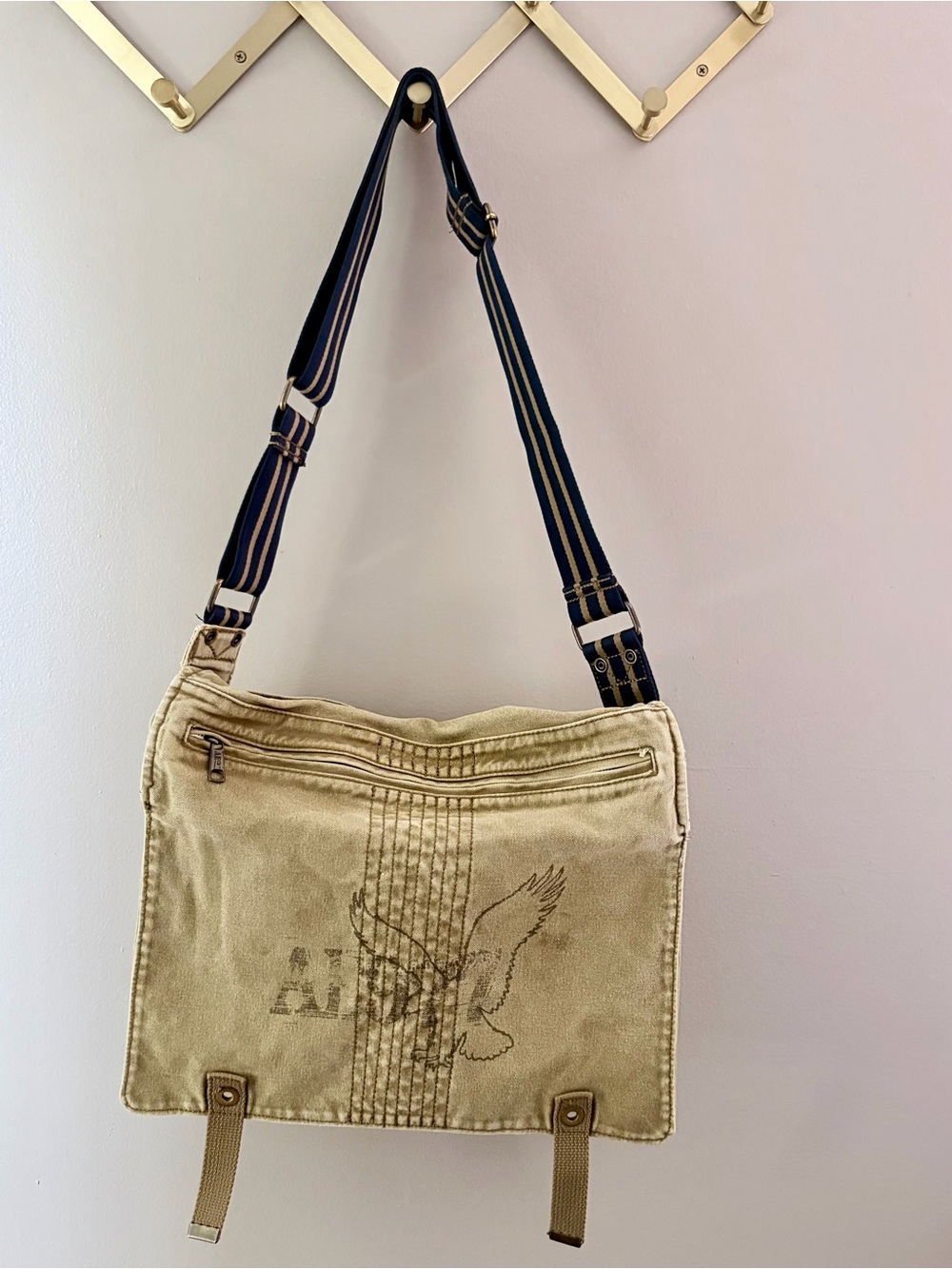 Y2K Vintage American Eagle Canvas Tan Messenger Bag Crossbody